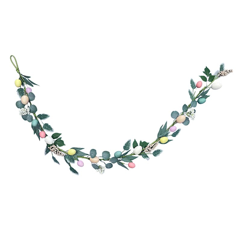Cream, Purple & Green Floral Egg Garland, 72" | At Home