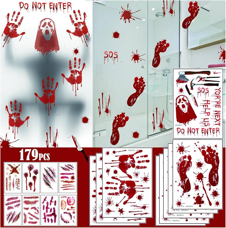 Halloween Decorations 179pcs Halloween Decor Bloody Handprint Stickers Scary Halloween Decoration... | Amazon (US)