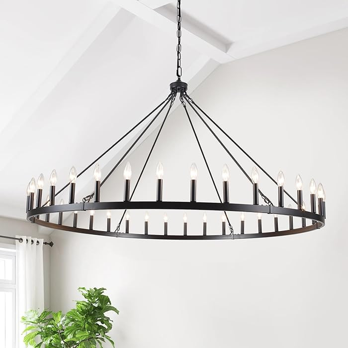 Black Extra Large Wagon Wheel Chandelier, 60 inch 36 Lights Farmhouse Chandelier, Industrial Cand... | Amazon (US)