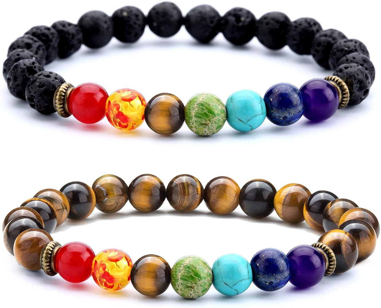 Men Women 8mm Lava Rock 7 Chakra Beads Chakra Bracelet Braided Rope Natural Stone Yoga Bracelet B... | Amazon (US)
