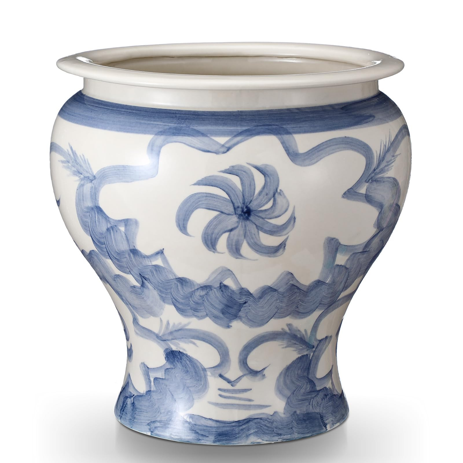 12'' Ceramic Blue and White Planter Large Chinoiserie Vase Plant Pot Indoor Porcelain Flower Pot ... | Amazon (US)