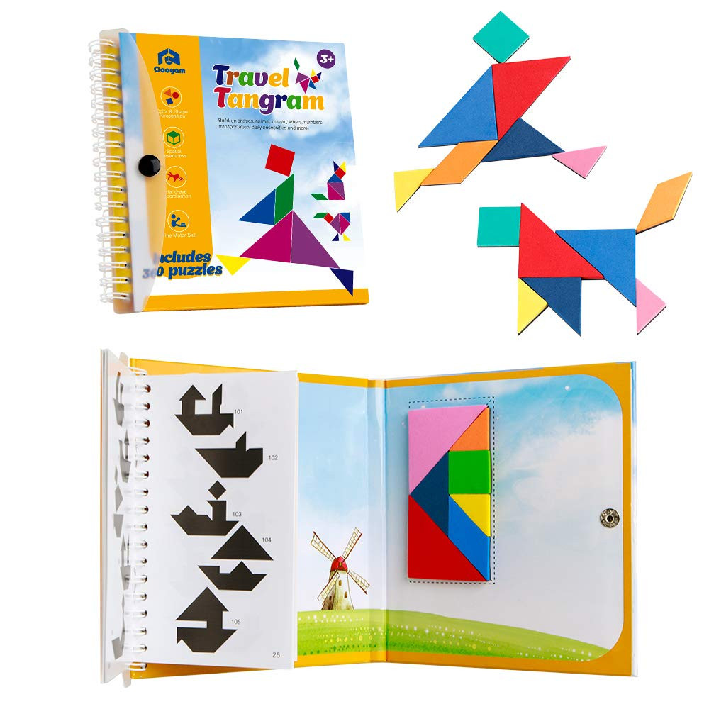 Coogam Travel Tangram Puzzle - Magnetic Pattern Block Book Road Trip Game Jigsaw Shapes Dissection S | Amazon (US)