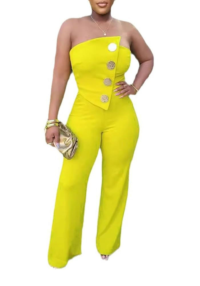 Women Elegant Wide Leg Jumpsuits Off Shoulder Sleeveless Loose Straight Leg Pants Rompers | Amazon (US)