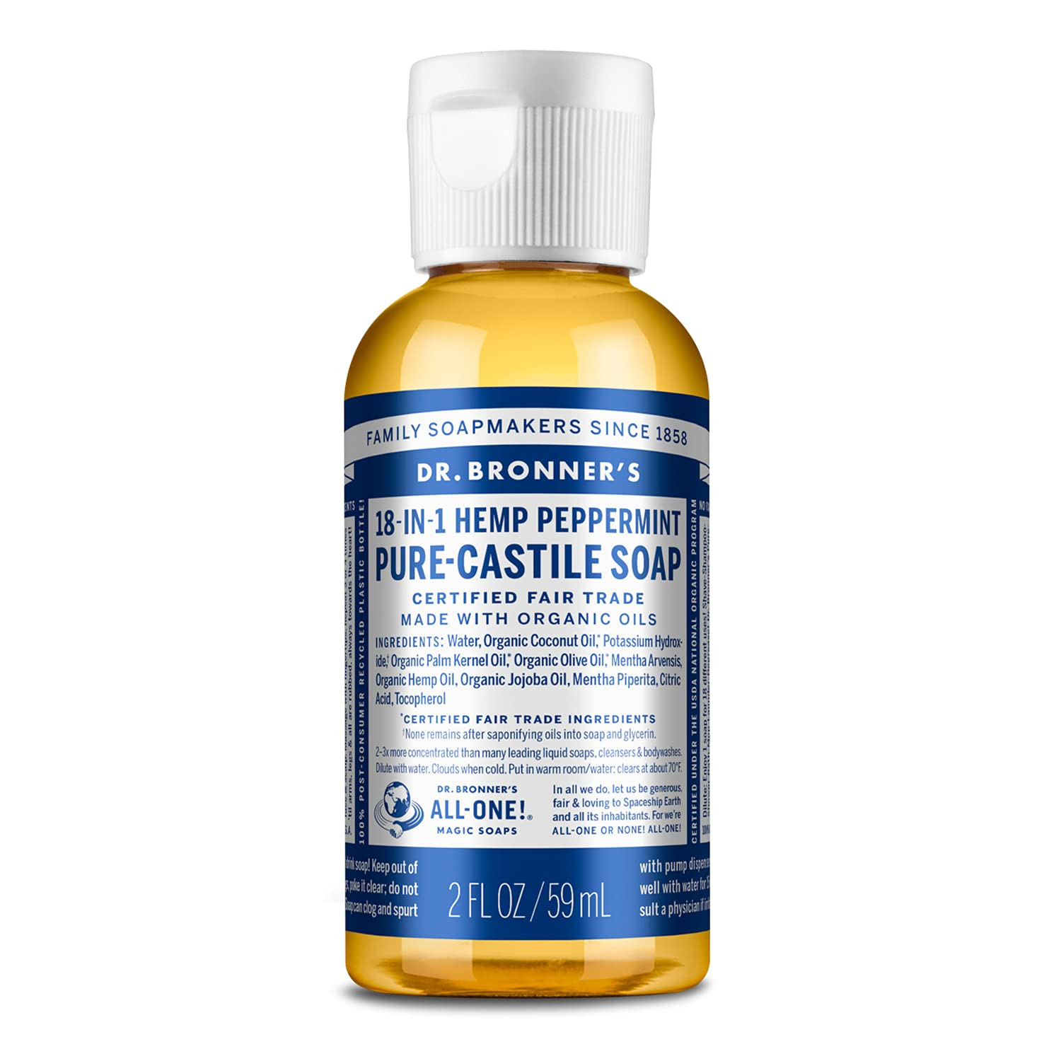 Dr. Bronner's - Pure-Castile Liquid Soap (Peppermint, Travel Size, 2 ounce) - Made with Organic O... | Amazon (US)