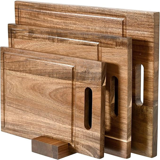 SwallowLiving Acacia Wood Cutting Board Set of 3 for kitchen, Solid Wooden Cutting Board Set with... | Amazon (US)