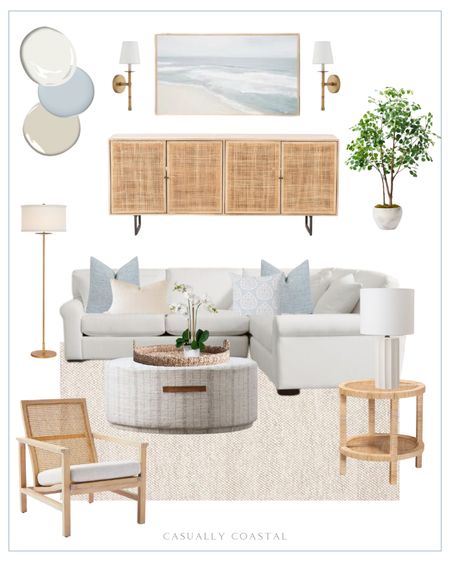 By follower request, sharing ideas for a neutral, coastal living room! 
-
Coastal living room, living rooms inspo, living room ideas, neutral living room decor, coastal home decor, coastal decor, coastal interiors, coastal style, neutral home decor, Amazon sconces,  rattan wall sconce, natural rattan end table, round side table, 2-tier end table, round ottoman tray with handles, woven coffee table tray, Amazon tray, neutral rugs, living room rug, coastal rug, living room rug, coastal table lamp, Amazon lamps, white lamps, 72” artificial ficus tree, fake trees, artificial orchid in pot, upholstered ottoman, round coffee tables, coastal coffee tables, coastal pillow cover, round ottoman, cream stripe pillow covers, coastal floor lamps, spring throw pillows, coastal pillow covers, cane console table, cane sideboard, pottery barn sideboard, coastal TV stand, coastal console table, living room chair, Serena & Lily chairs, coastal accent chairs, white sectional, L-shaped sofa, beach house sofa  

#LTKfindsunder50 #LTKhome #LTKfindsunder100