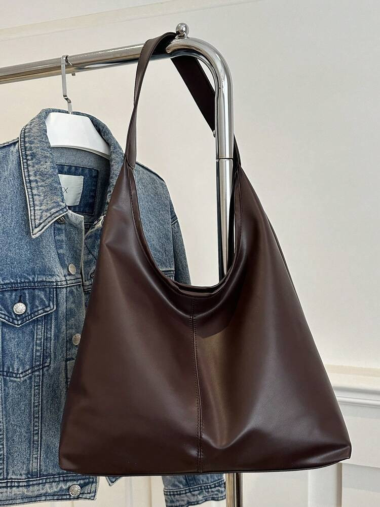 2025 Fashionable Solid Color Commuter Tote Bag, Minimalist Niche Design Underarm Bag, Stylish Large Capacity Shoulder Bag | SHEIN