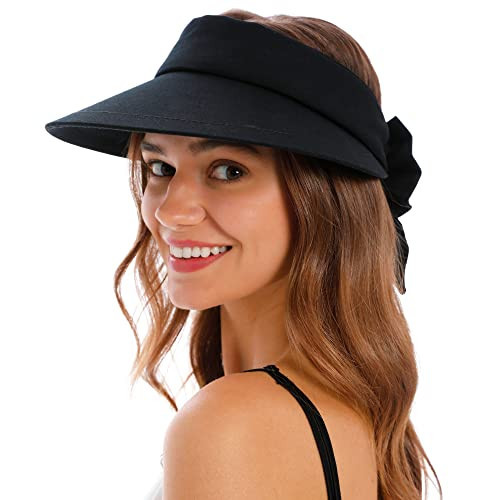 Simplicity Black Visor Women UPF 50+ UV Protection Sun Hat Womens Wide Brim Beach Hats for Women Sun Hat,Black | Amazon (US)
