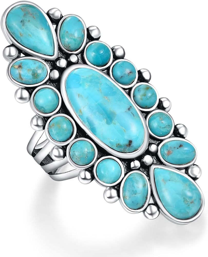 925 Sterling Silver Turquoise/Spiny Turquoise/Teal Turquoise Ring for Women Black Oxidized Silver... | Amazon (US)