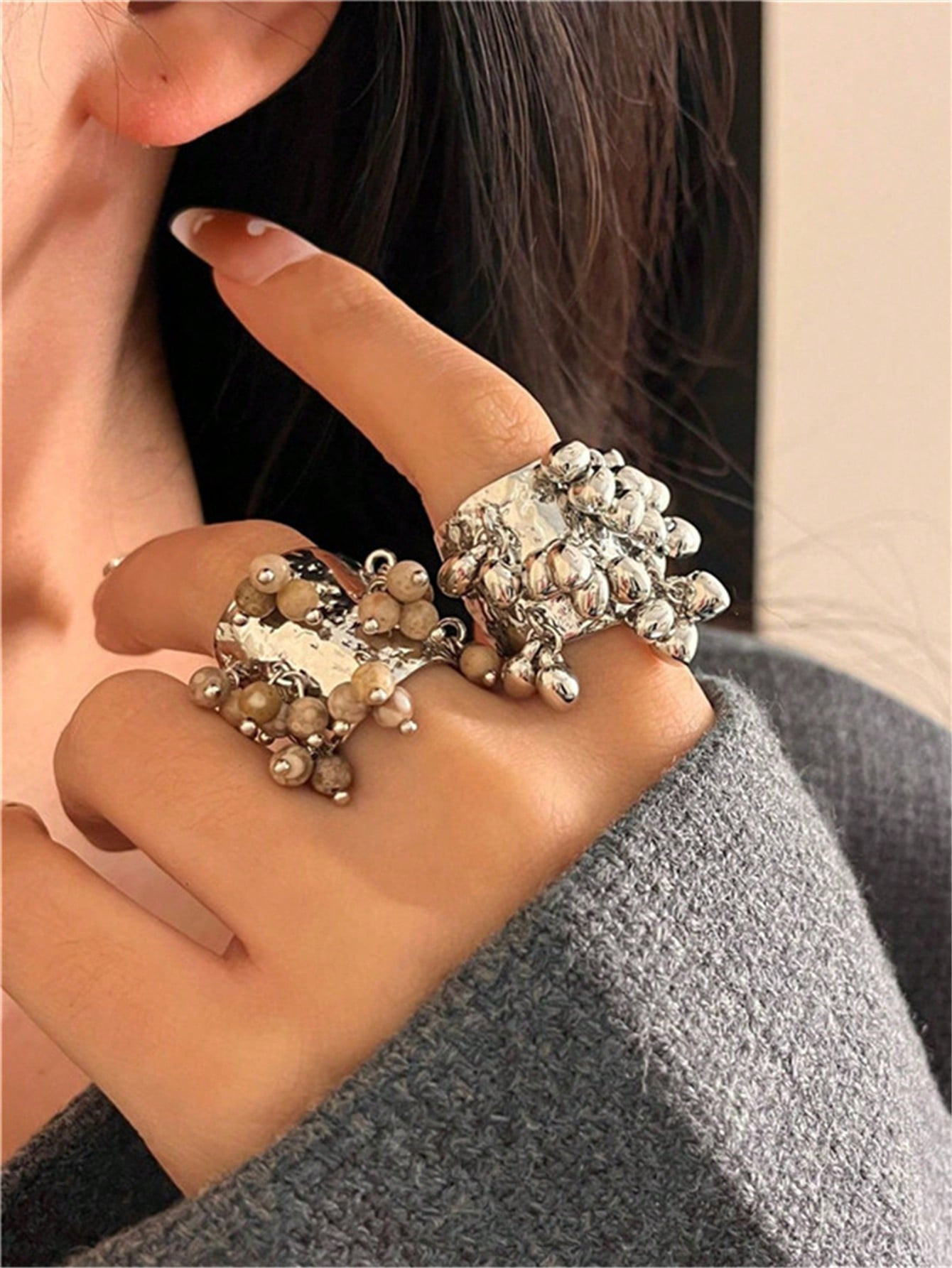 Trends1pc Retro Heart Pendant Tassel Adjustable Index Finger Ring Jewelry Accessories For Women | SHEIN