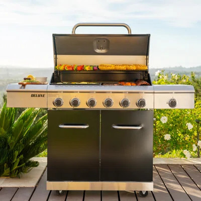 Nexgrill Deluxe 6-Burner Dual Fuel Propane Gas Grill With Searing Side Burner And Griddle Insert, Stainless Steel Frame, 60,000 Btus Output, Bbq Grill | Wayfair North America