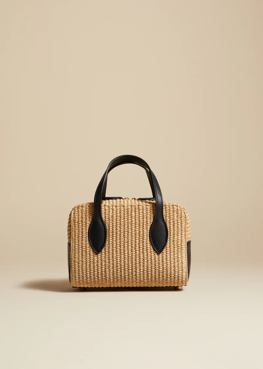 The Small Maeve Crossbody Bag in Natural Raffia and Black Leather | Khaite