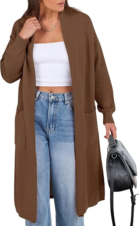ANRABESS Womens Long Cardigan Sweater Open Front Long Sleeve Slouchy Oversized Coat 2024 Fall Chu... | Amazon (US)