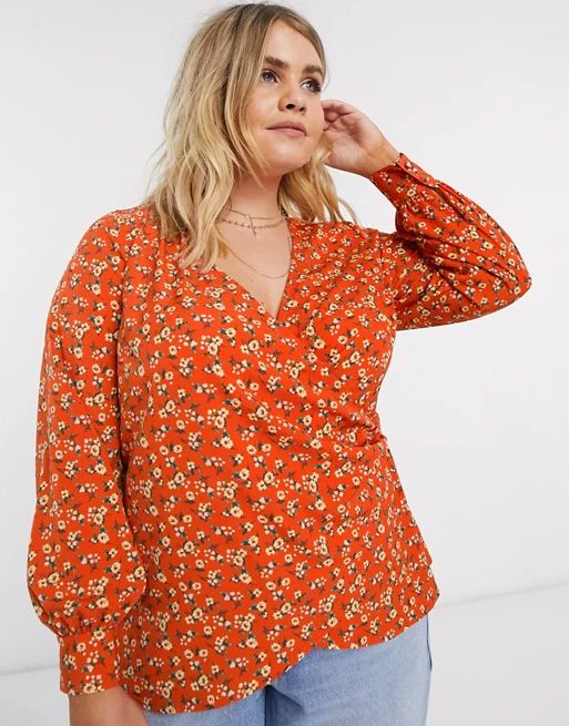 Fashion Union Plus wrap top in ditsy floral | ASOS US