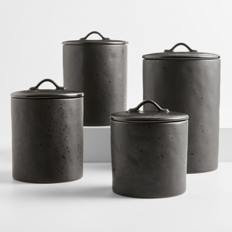 Marin Matte Black Stoneware Canister Set + Reviews | Crate & Barrel | Crate & Barrel