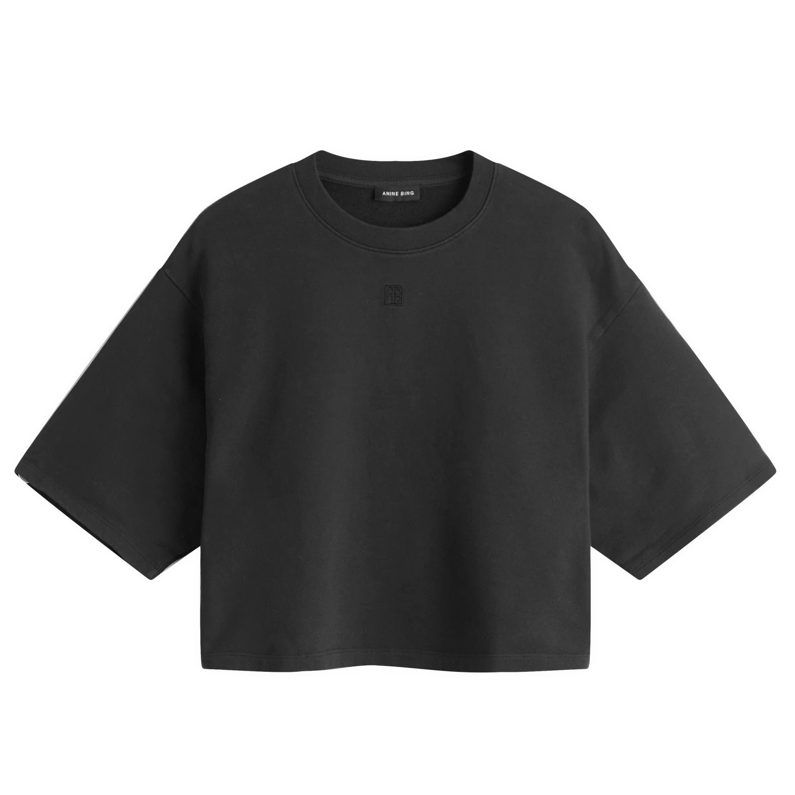 Anine Bing Women's Myers Cropped T-Shirt in Faded Black French Terry, Size X-Small | END. Clothing