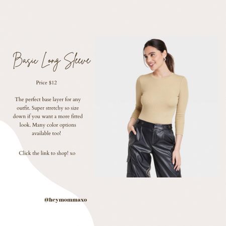 Basic Long Sleeve Top 

Super stretchy so size down for a more fitted look. Perfect basic to incorporate with any outfit. 

Basics | T Shirt | Outfit Inspo

#LTKMostLoved #LTKstyletip #LTKSeasonal