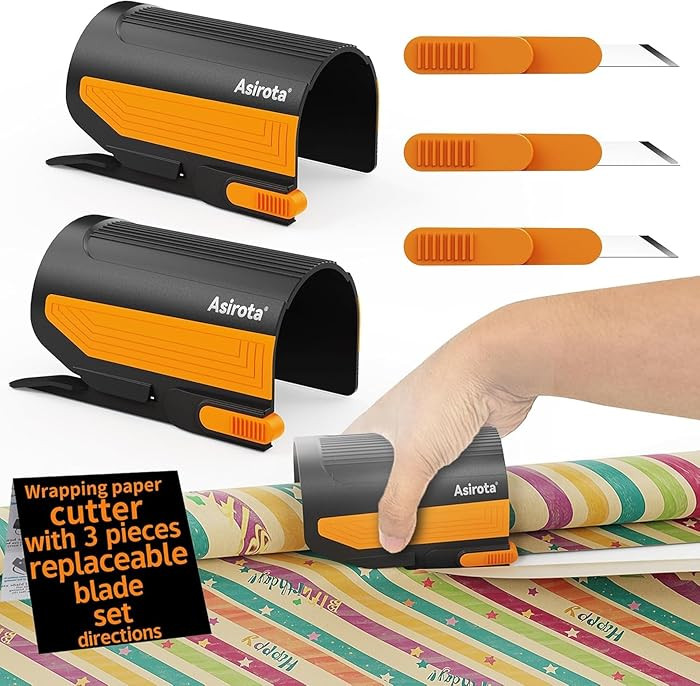 2 PC Wrapping Paper Cutter with 3 Replaced Blade, Adapt for Any Diameter Wrapping Paper Roll, Ant... | Amazon (US)