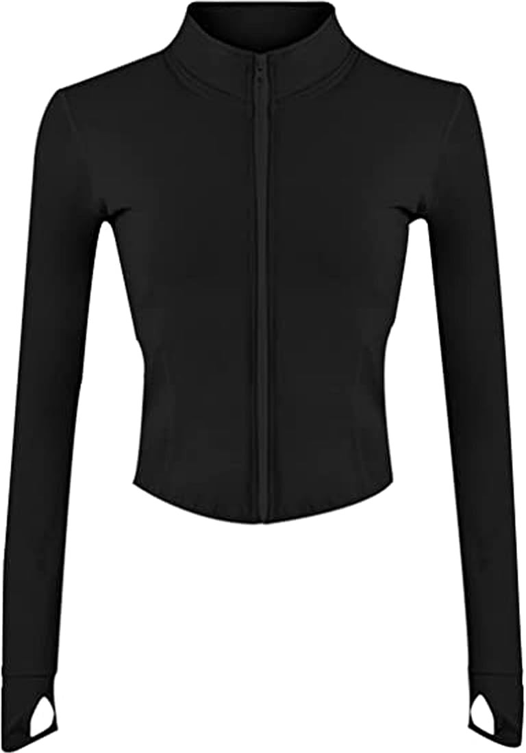 Yeokou Womens Active Zip Up Running Workout Cropped Bbl Athletic Jacket with Thumb Holes | Amazon (US)