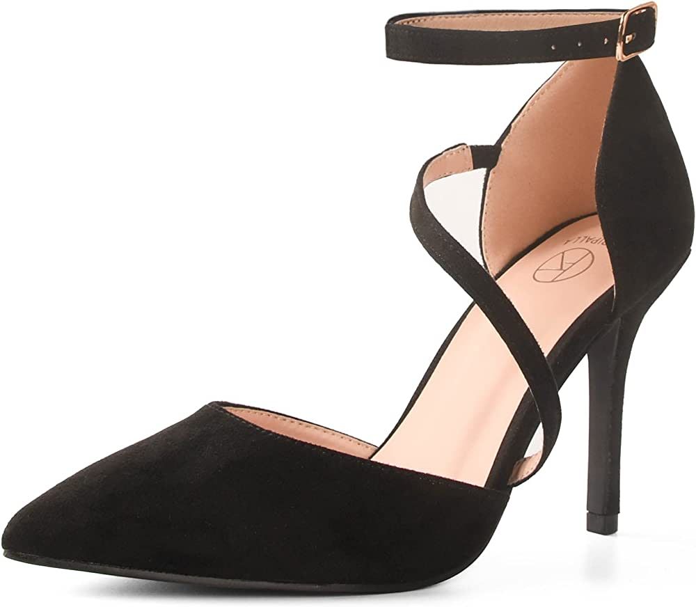 ORIPLALLA Heels for Women Closed Toe Dress Shoes Non Slip Ankle Strap Pumps at Wedding Bridal Evenin | Amazon (US)