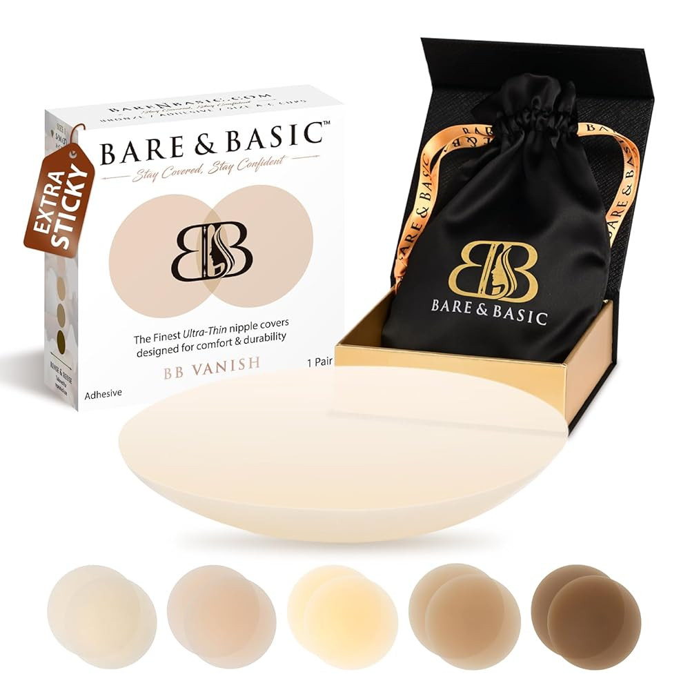 BARE & BASIC Reusable Nipple Covers for Women – Silicone Pasties, Adhesive Nip Covers Reusable,... | Amazon (US)