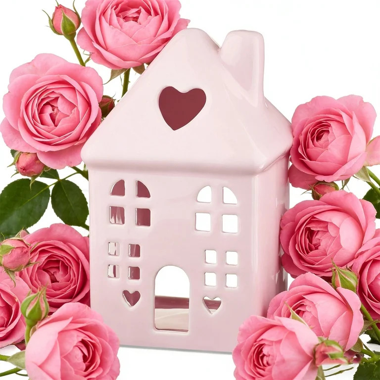 Valentines Ceramic House Tabletop Decoration, Pink Small Village Houses Mini House, Outdoor Indoo... | Walmart (US)