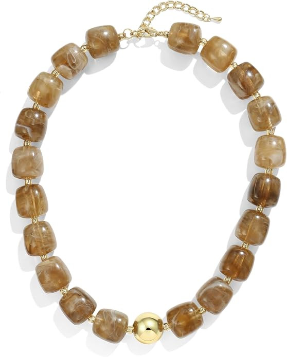 Colorful Chunky Necklaces for Women Multicolored Large Square Resin Beads Necklace Trendy Bold St... | Amazon (US)