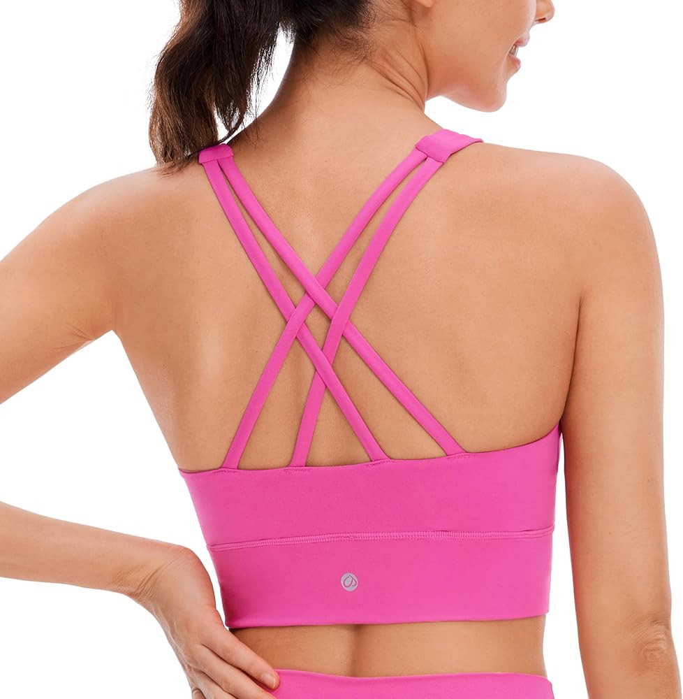 CRZ YOGA Womens Butterluxe Strappy High Neck Longline Sports Bra - Wireless Criss Cross Back Padd... | Amazon (US)