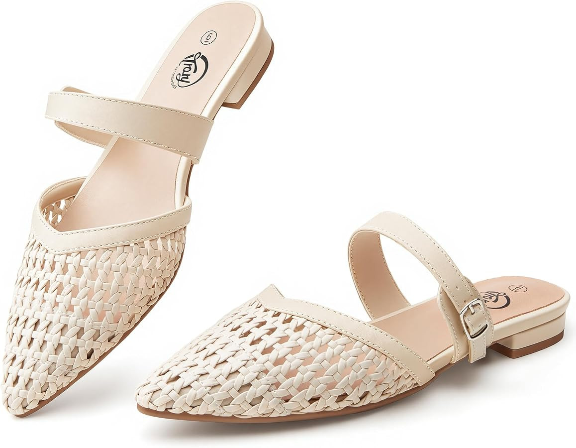 Trary Mules for Women Pointed Toe Women's Woven Flats with Adjustable Strap Breathable Cutout Loa... | Amazon (US)