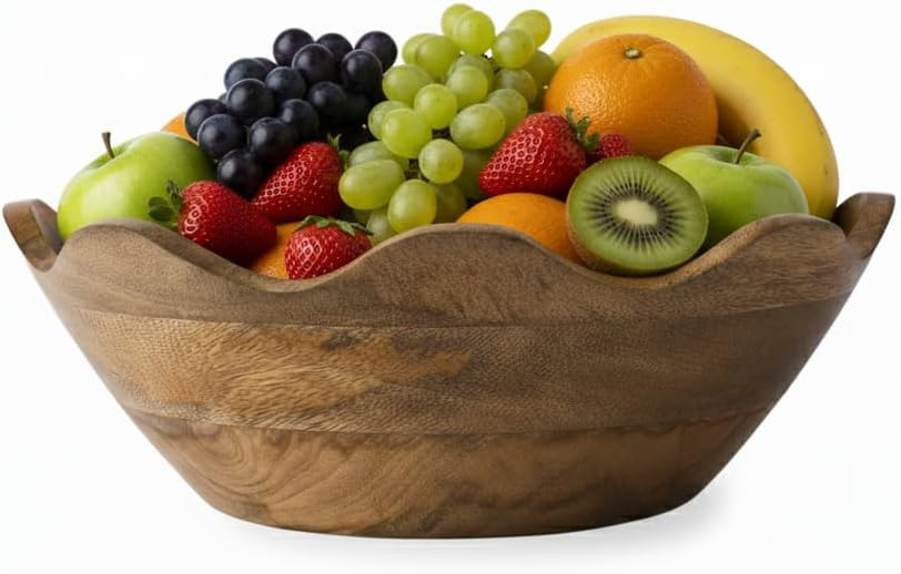 Mela Artisans Scalloped Decorative Wooden Bowl | 12 Inch Mango Wood Fruit & Serving Bowl | Natura... | Amazon (US)