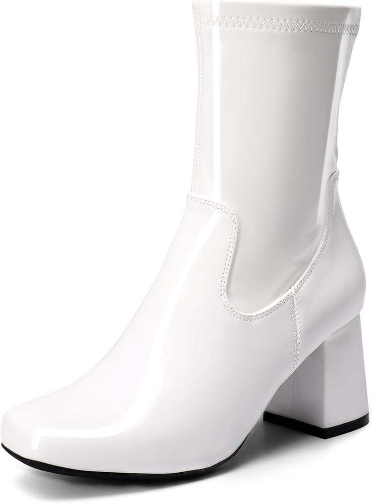 DREAM PAIRS Women's Go Go Boots Mid Calf Low Block Heel Boots Zipper Square Toe Ankle Boots For Part | Amazon (US)