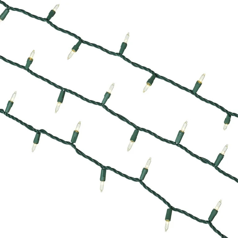 100-Count Clear Incandescent Mini Christmas Lights, with Green Wire, 21', Holiday Time | Walmart (US)