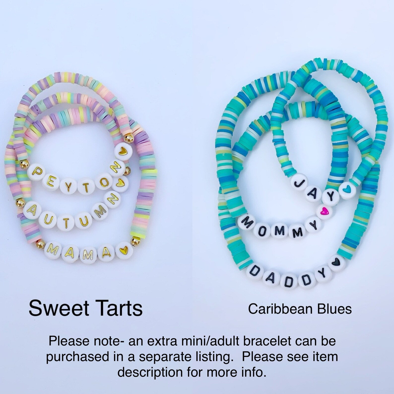 Mama & Mini Personalized Bracelet Set- Stretch with Heishi Beads and Your choice of Lettering- Mo... | Etsy (US)