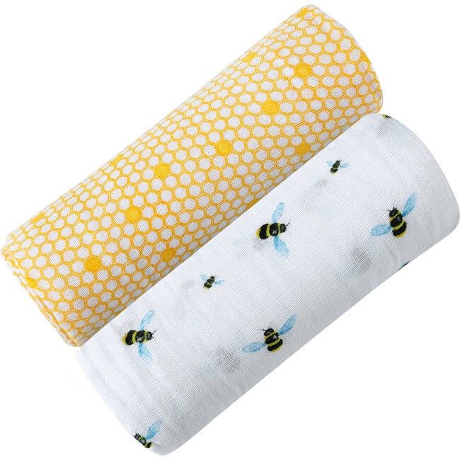 Swaddles | Organic Muslin Swaddle Gift Set, Busy Bees Malabar Baby | Organic Cotton | Maisonette | Maisonette