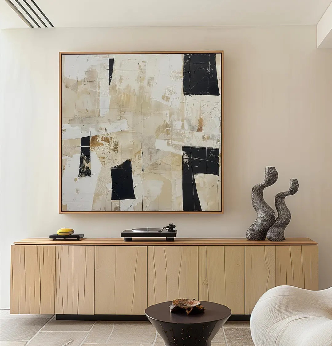 Abstract Wall Art | Black and Beige Art Print | Minimalist Modern Wall Decor | Square Art Print |... | Etsy (US)