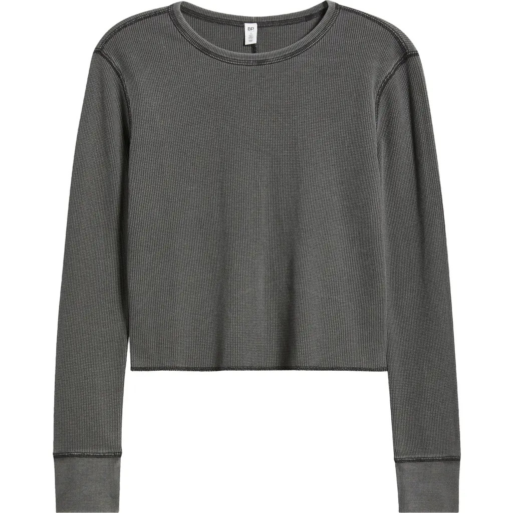 BP. Waffle Knit Long Sleeve Crop Top in Black at Nordstrom, Size Xx-Small | Nordstrom