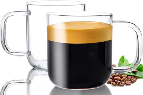 Aquach Glass Mugs 16 oz Set of 2, Large Clear Glass Cup with Handle for Hot/Cold Coffee Tea Beverage, Drinking Glasses | Amazon (US)