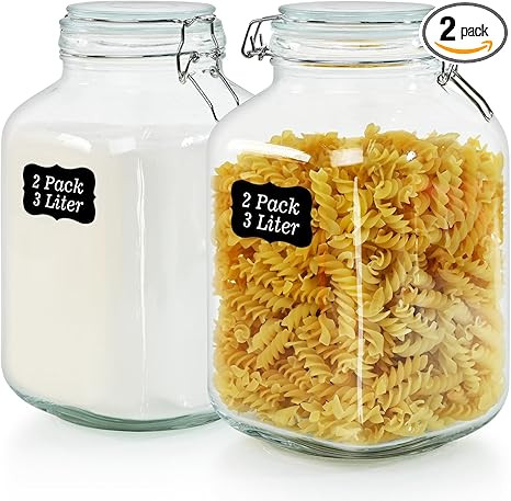 Ollieroo 106oz Square Glass Jars with Airtight Lid, Large Mason Jars, Wide Mouth Storage Containe... | Amazon (US)