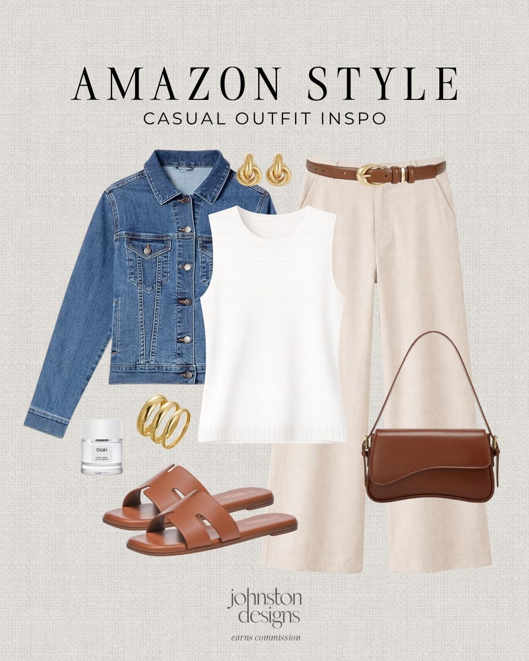 Amazon casual outfit inspo featuring denim jacket, neutral tank, linen pants, leather sandals and effortless everyday style for a classic chic look. 🤍

amazon fashion, casual outfit, everyday outfit, denim jacket outfit, linen pants outfit, neutral outfit, spring outfit ideas, leather sandals, crossbody bag, minimal style, classic outfit, effortless style 

 #LTKootd