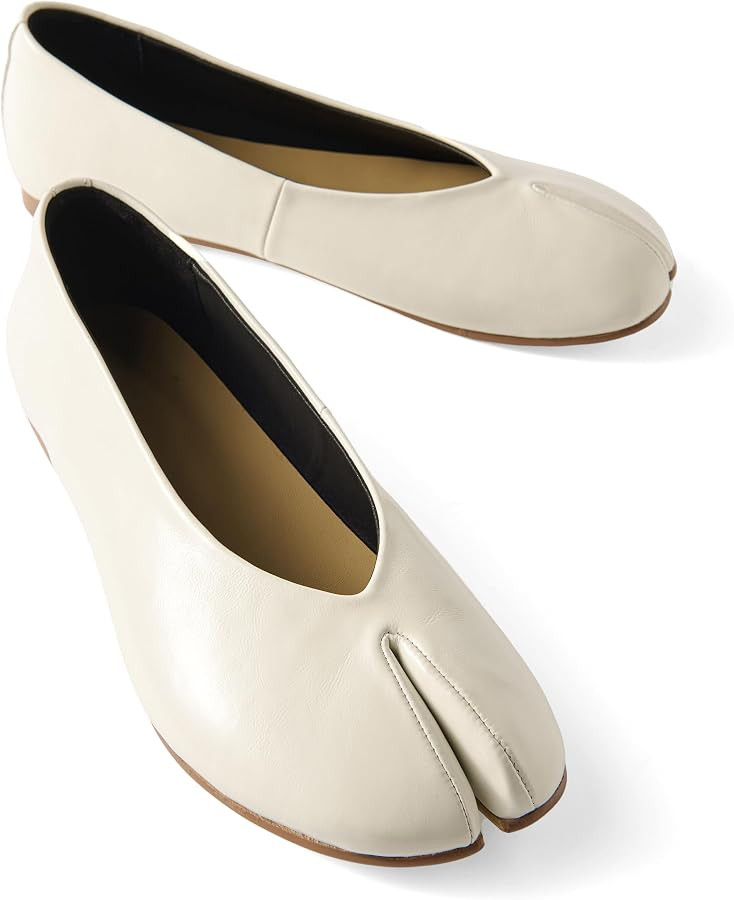 Women\u2019s Ivory Leather Split Toe Flats Minimalist Tabi Ballet Shoes | Amazon (US)