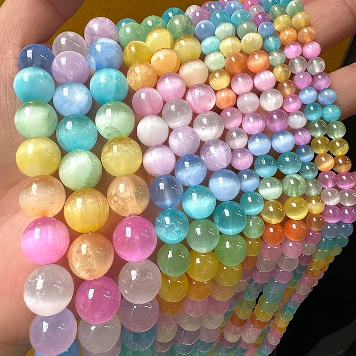 60PCS 6MM Natural Stone Colorful Selenite Gypsum Beads Round Loose Beads for Jewelry Making DIY B... | Amazon (US)