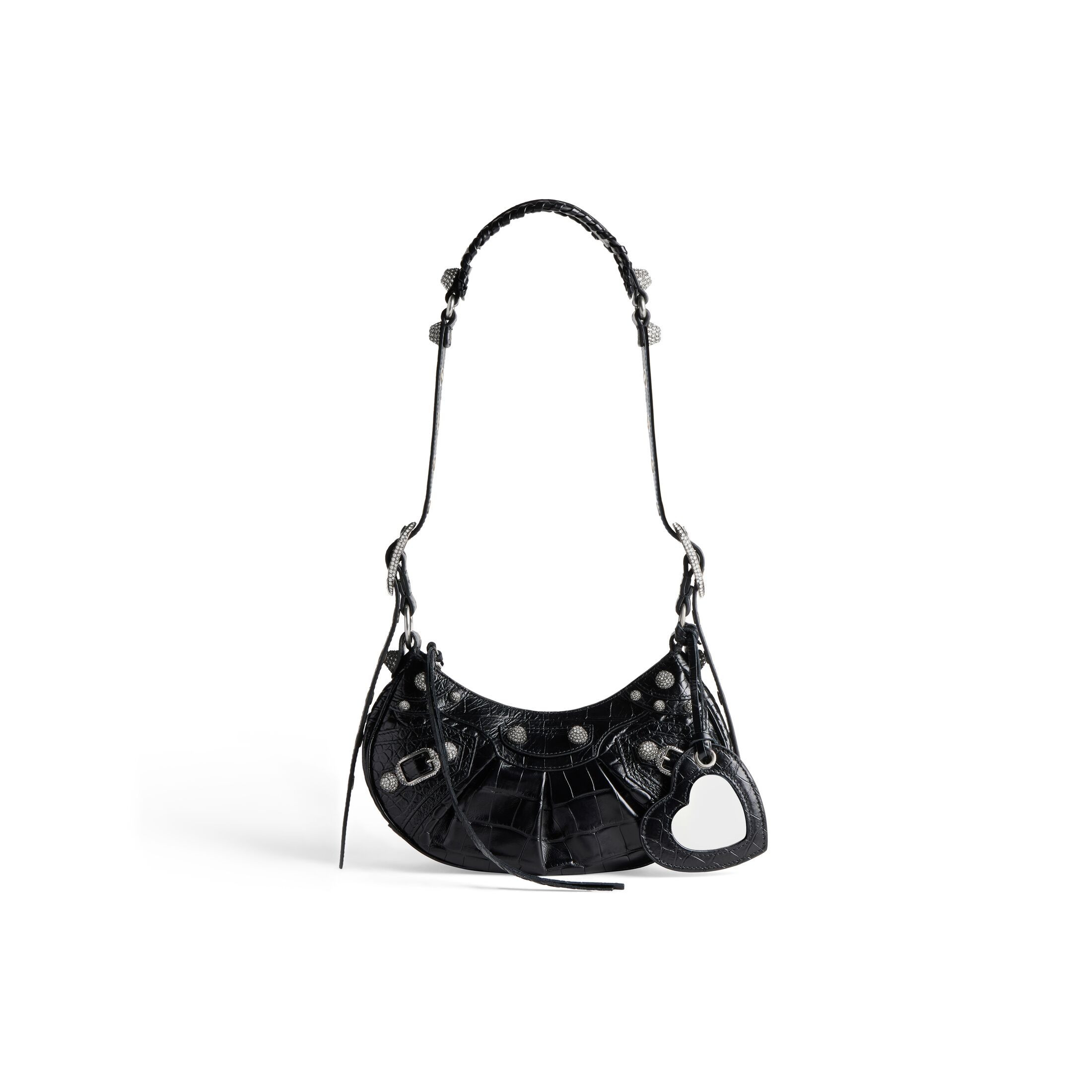 Balenciaga Le Cagole XS Shoulder Bag Crocodile Embossed With Rhinestones Black - Women's -Material: Calfskin | Balenciaga