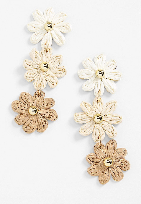 Triple Floral Raffia Drop Earrings | Maurices