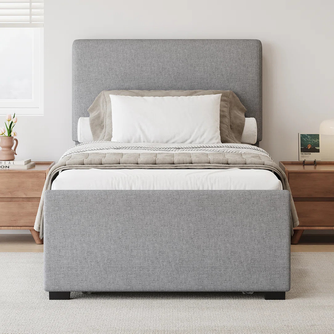 Twin Size Linen Upholstered Platform Bed w/ TrundleSee More byLatitude Run® | Wayfair North America