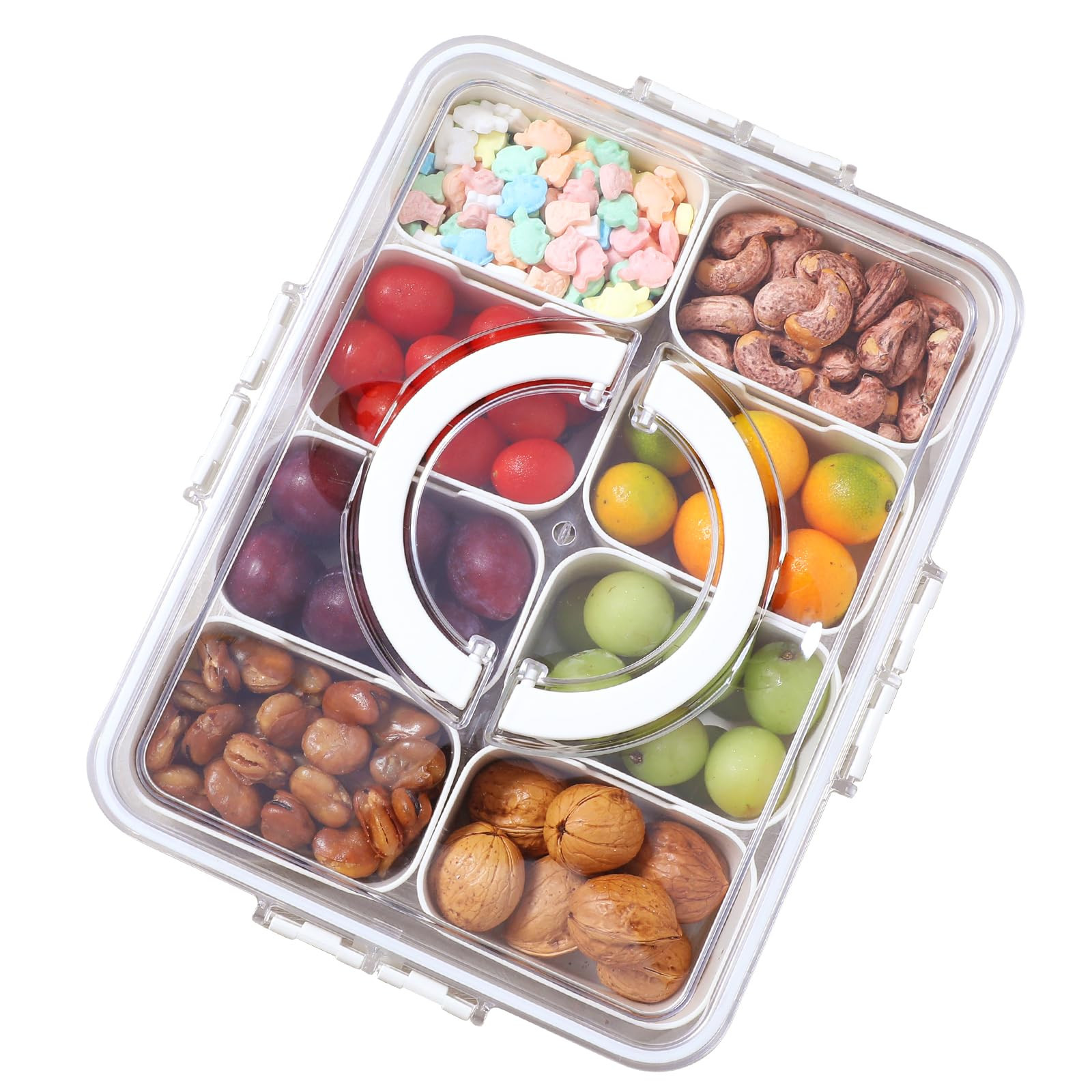Divided Clear Snackle Box with Lid and Handle Food Serving Tray Fruit & Veggie Container with 8 D... | Amazon (US)