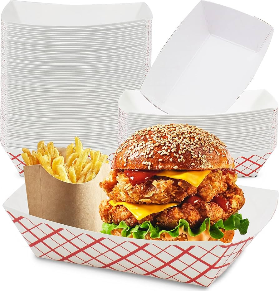 Amazon.com: [125 Pack] 5 lb Heavy Duty Disposable Red Check Paper Food Trays Grease Resistant Fas... | Amazon (US)