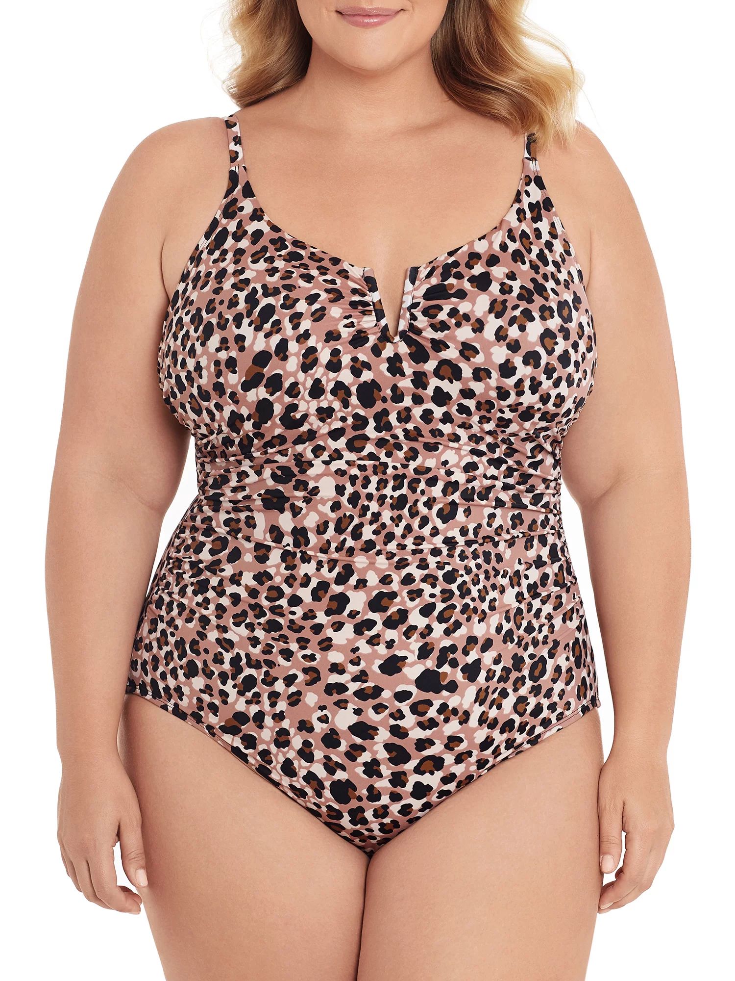 Time and Tru Women's and Women's Plus Size Chocolate Leopard One-Piece Swimsuit | Walmart (US)