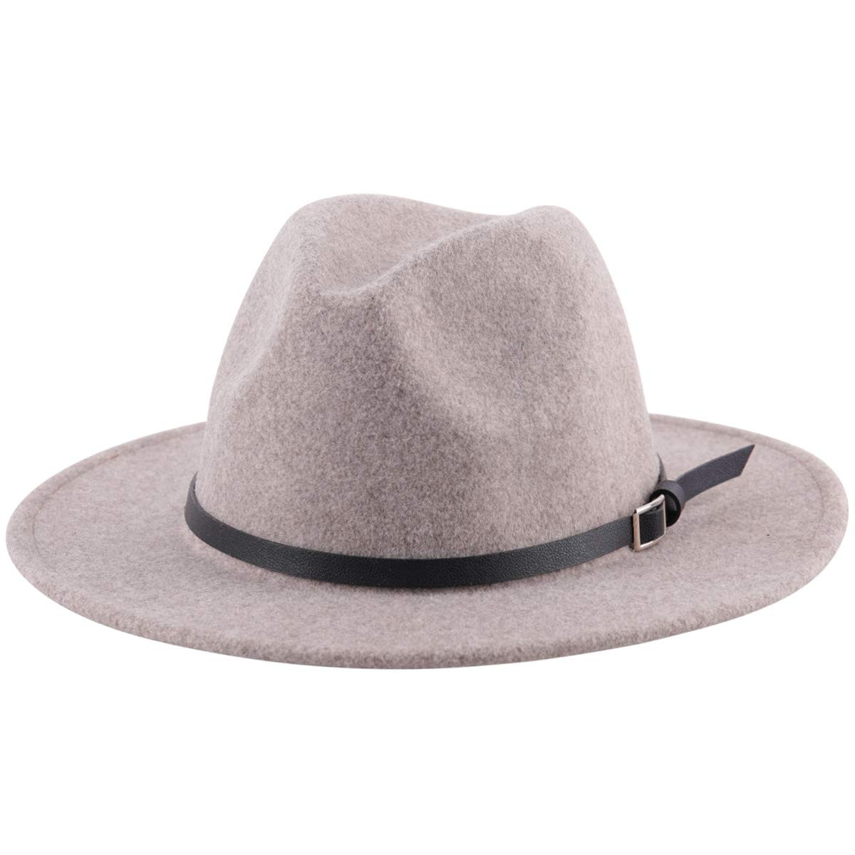 Lanzom Women Lady Felt Fedora Hat Wide Brim Wool Panama Hats with Band | Amazon (US)