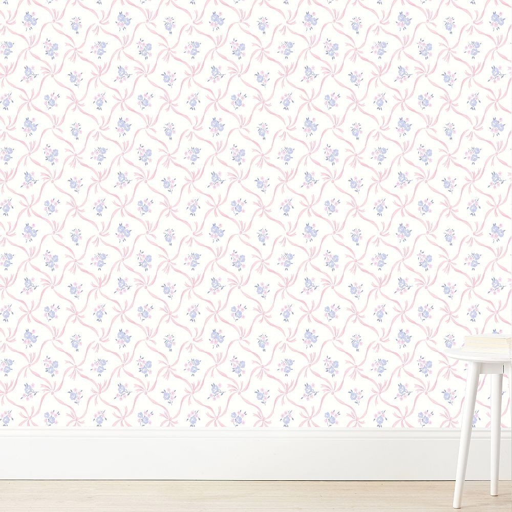 LoveShackFancy Lattice Bow Purple Wallpaper, Pre-Pasted | Pottery Barn Teen
