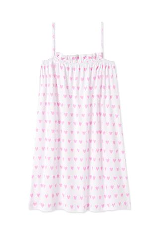 Pima Ruffle Nightgown in Pink Heart | LAKE Pajamas
